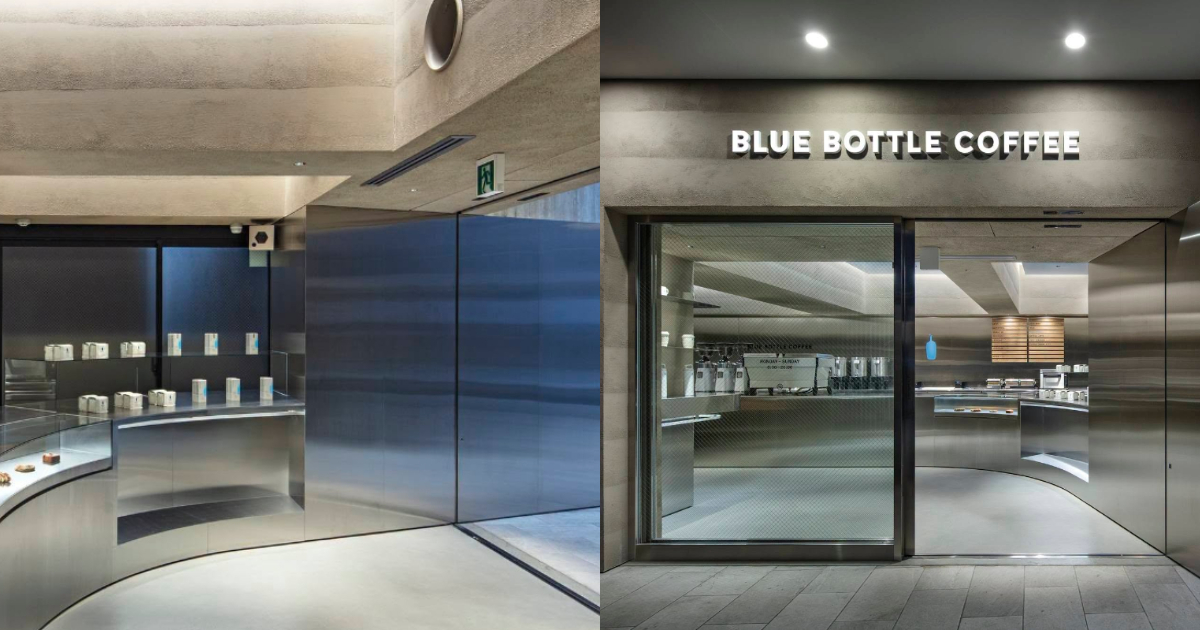 Blue Bottle Coffee 原宿店：以反射立面、灰泥層次與淡藍天花板，將原宿街景帶進咖啡館｜MOT TIMES 明日誌